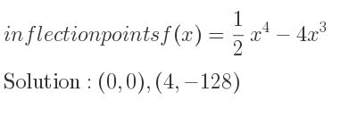 The inflection points of f(x)= 1/2 x^4-4x^3 are (0,0),(4,-128)